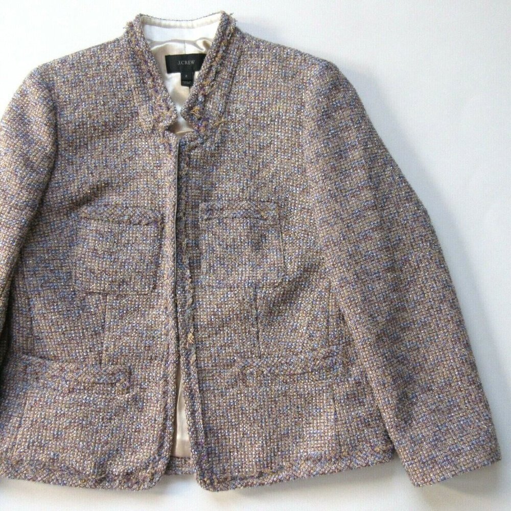 NWT J.Crew Colorful Metallic Tweed Jacket in Plum Multi Front Pockets Twinkle 6